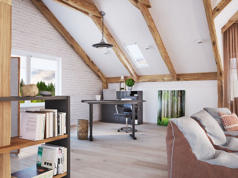 Мансардная комната деревянная