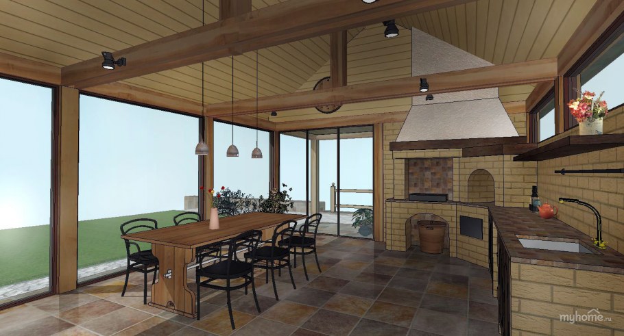 Проект веранды с мангалом