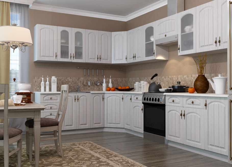 Кухня Верона угловая модульная ясень золото Сурская