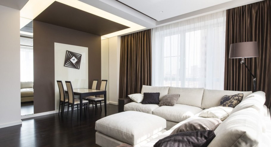 Гостиная в молочно шоколадных тонах