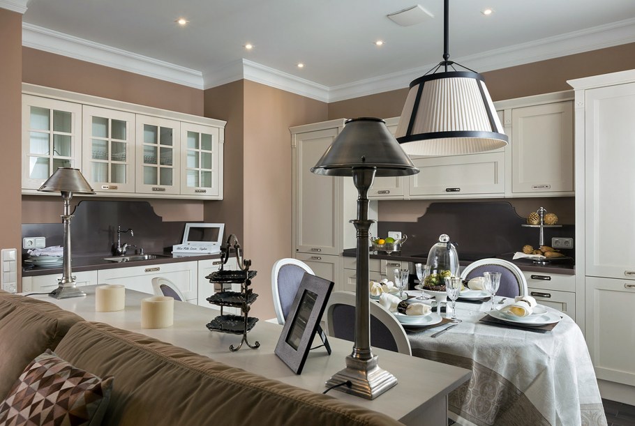 Кофейный цвет стен на кухне