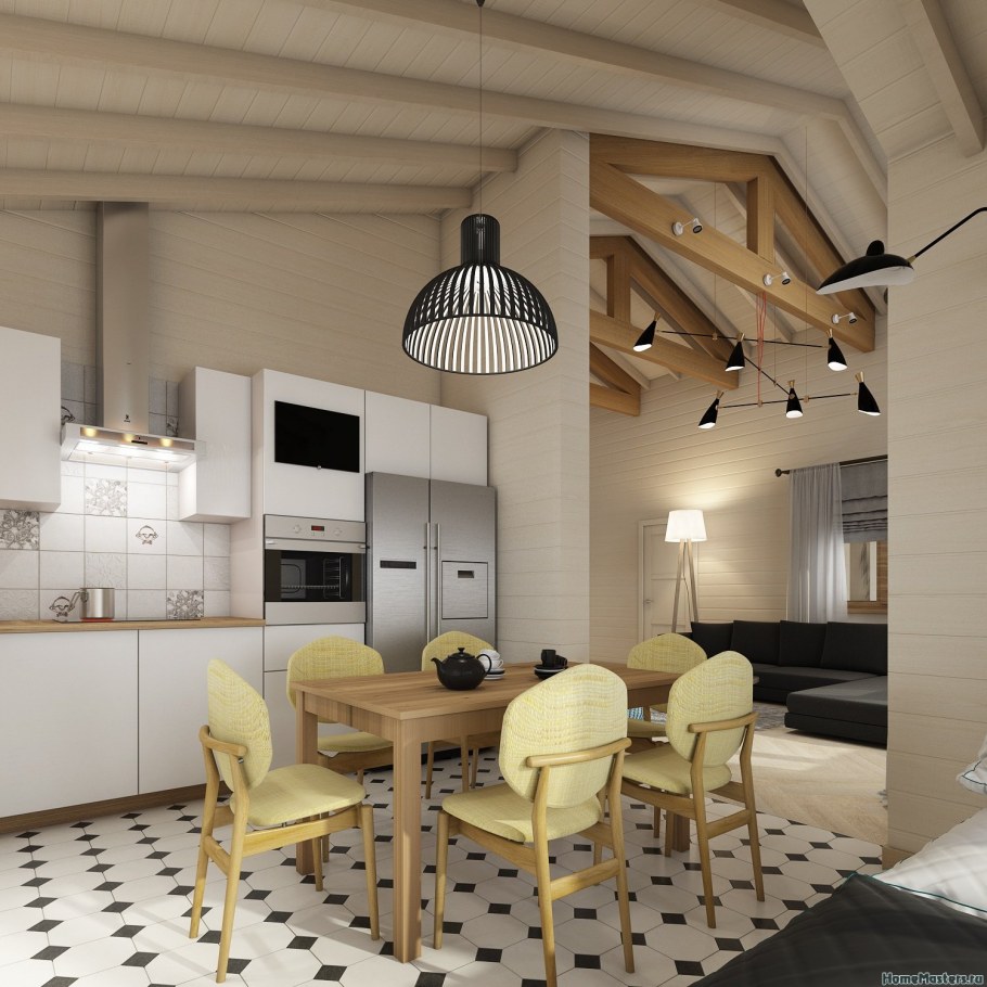 Кухня гостиная в загородном доме