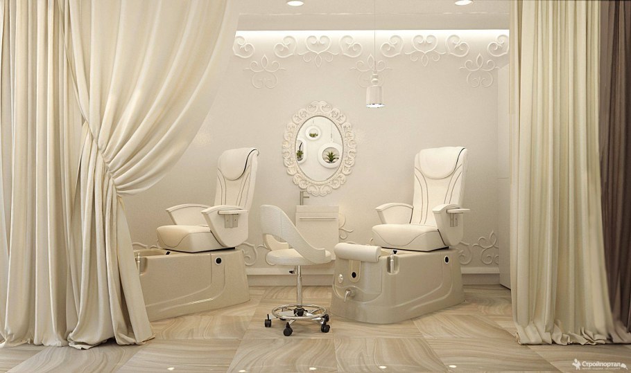 Интерьер салона красоты в белых тонах