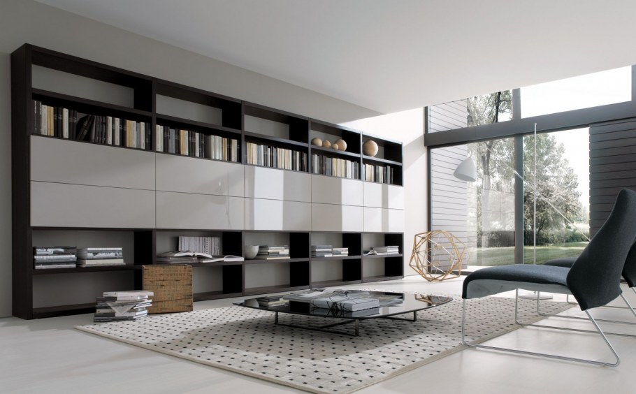 Гостиная с библиотекой в современном стиле