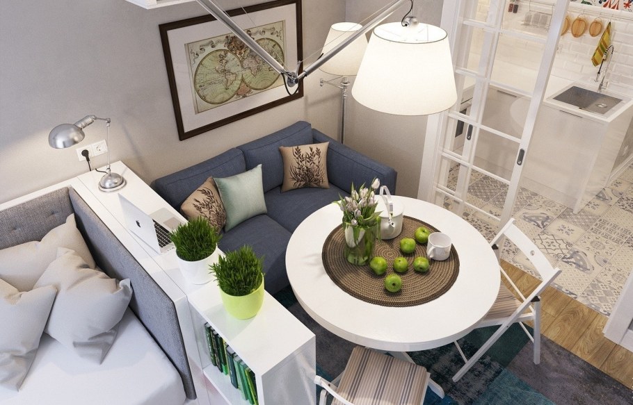 Красивый интерьер маленькой студии