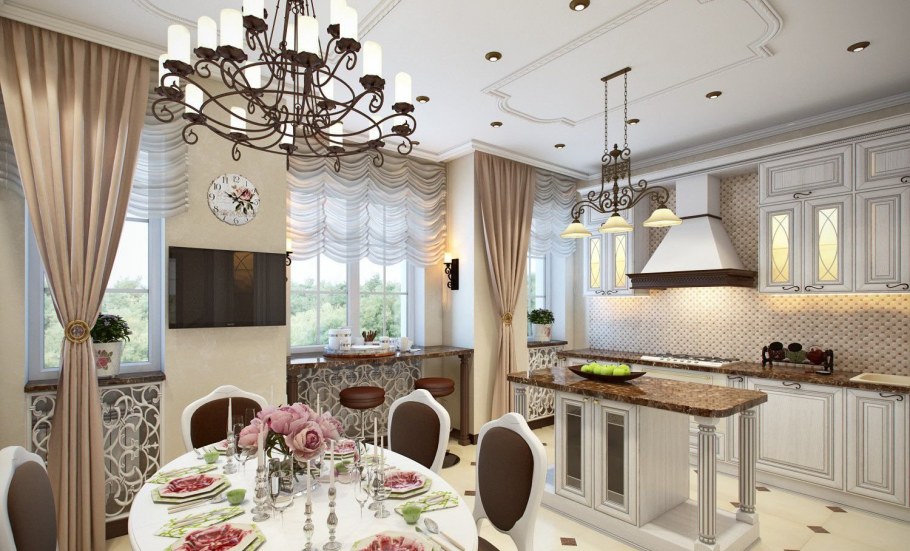 Интерьер кухни столовой Эклектика