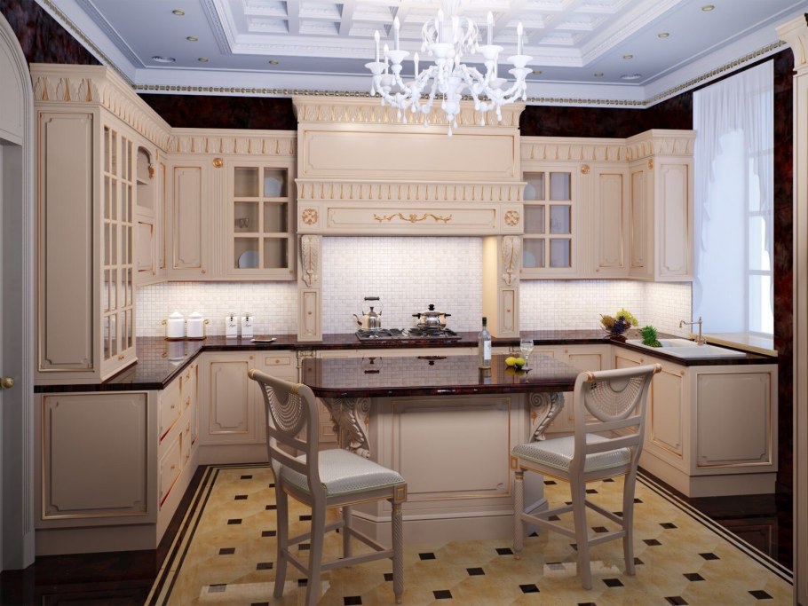 Кухни в стиле Неоклассика светлые тона угловая