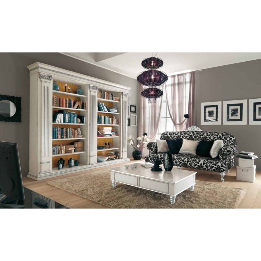 Серая гостиная книжный шкаф