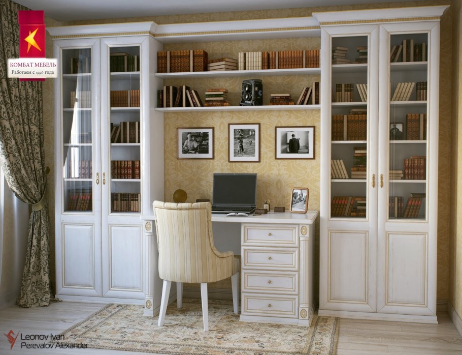 Книжный шкаф светлый классика Шатура