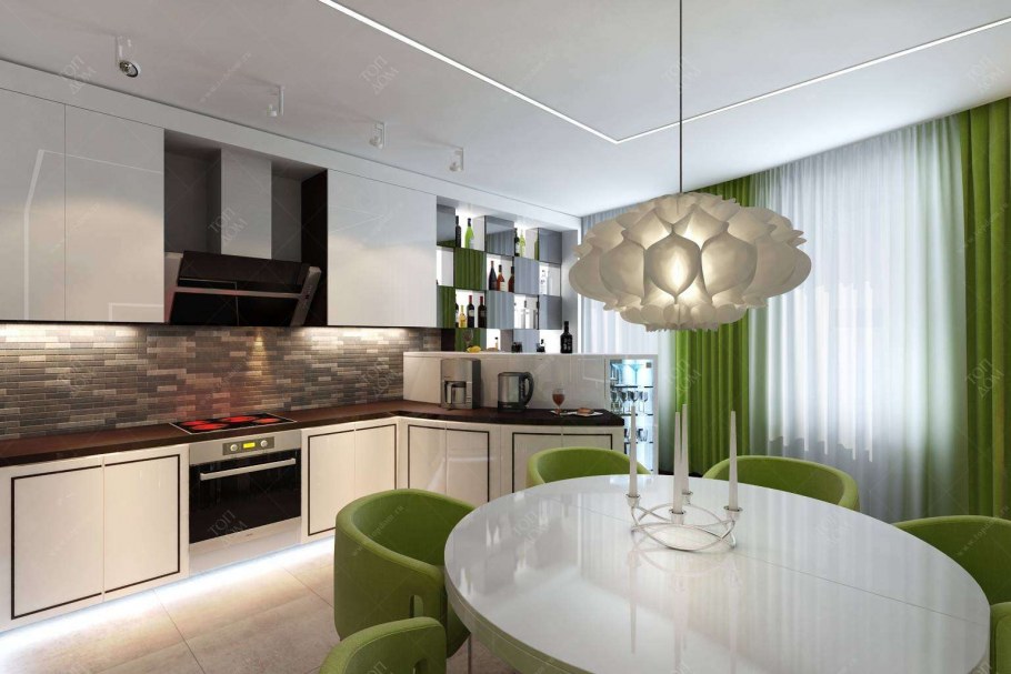 Интерьер кухни в 3х комнатной квартире