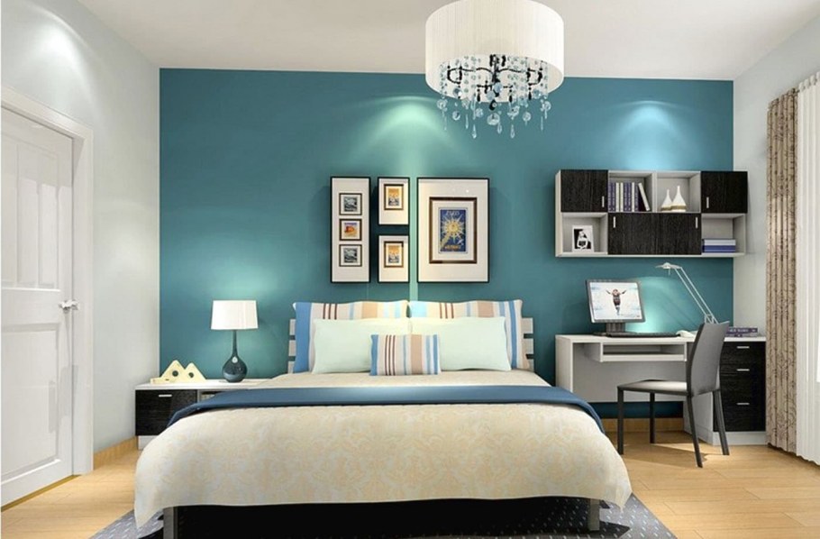 Бирюзовые стены в спальне