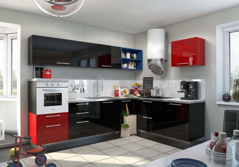 Кухонный гарнитур черно красный
