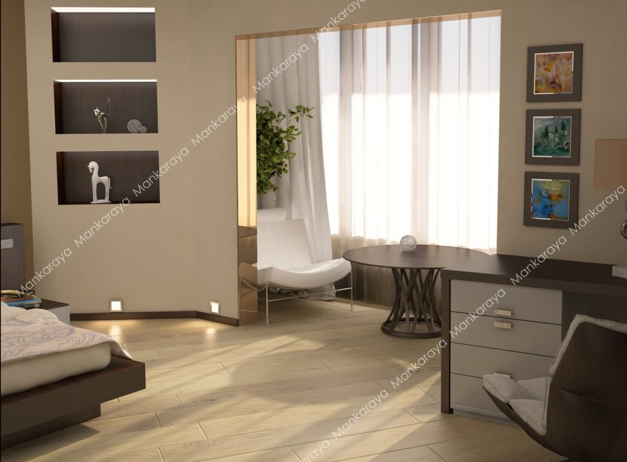 Интерьер комнаты в цвете кофе с молоком