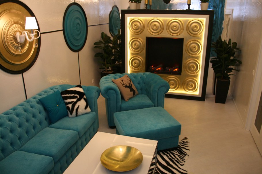 Бирюзовый с золотом в интерьере