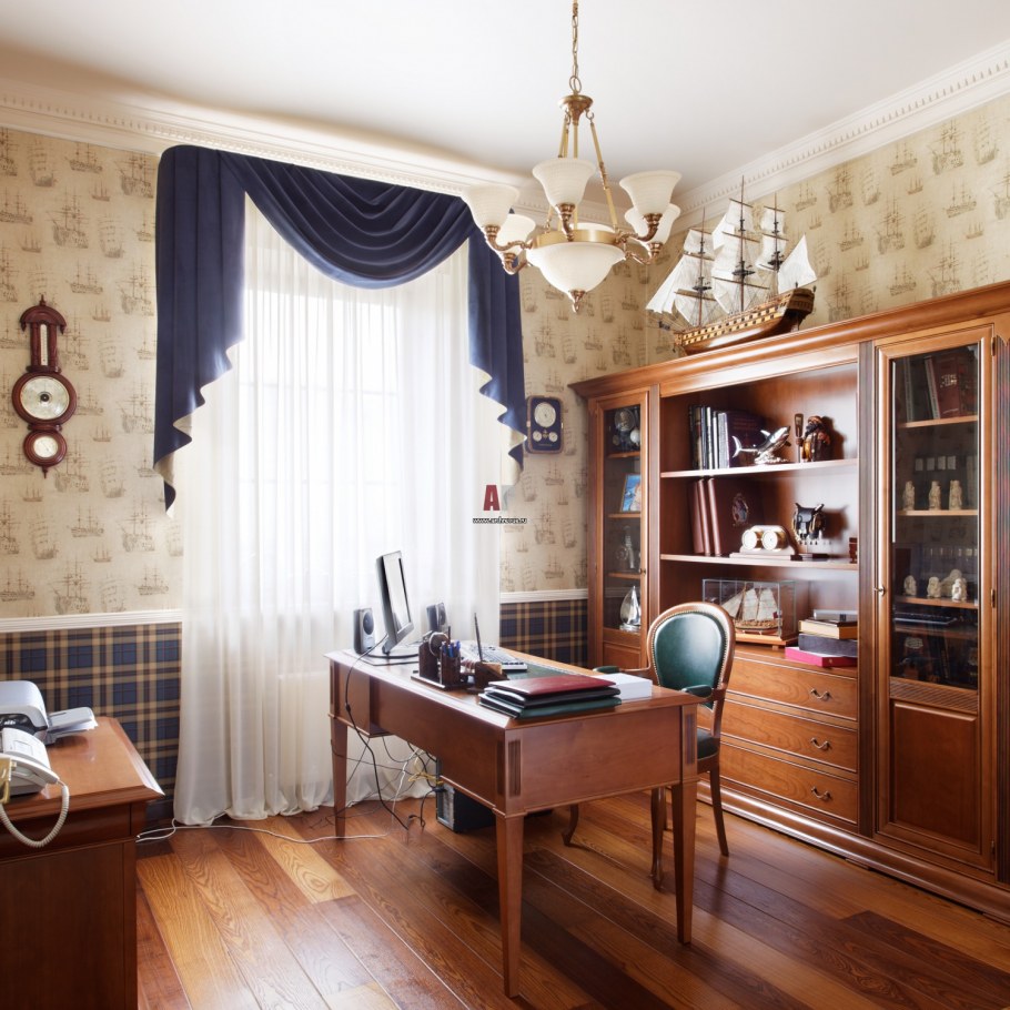 Комбинированные обои для кабинета