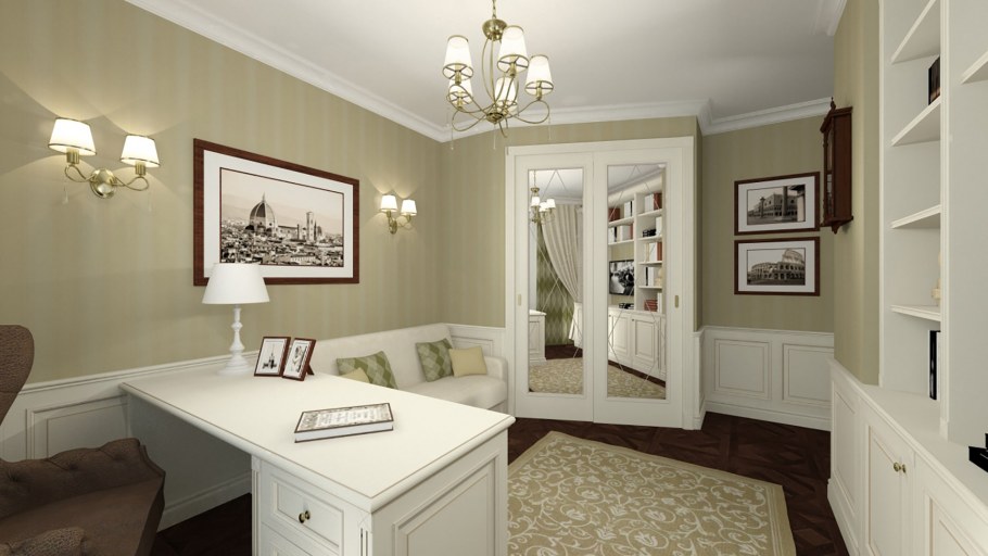 Кабинет в классическом стиле в маленькой комнате