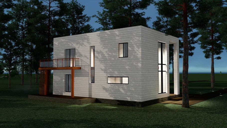 Двухэтажный дом 8х8 с плоской крышей