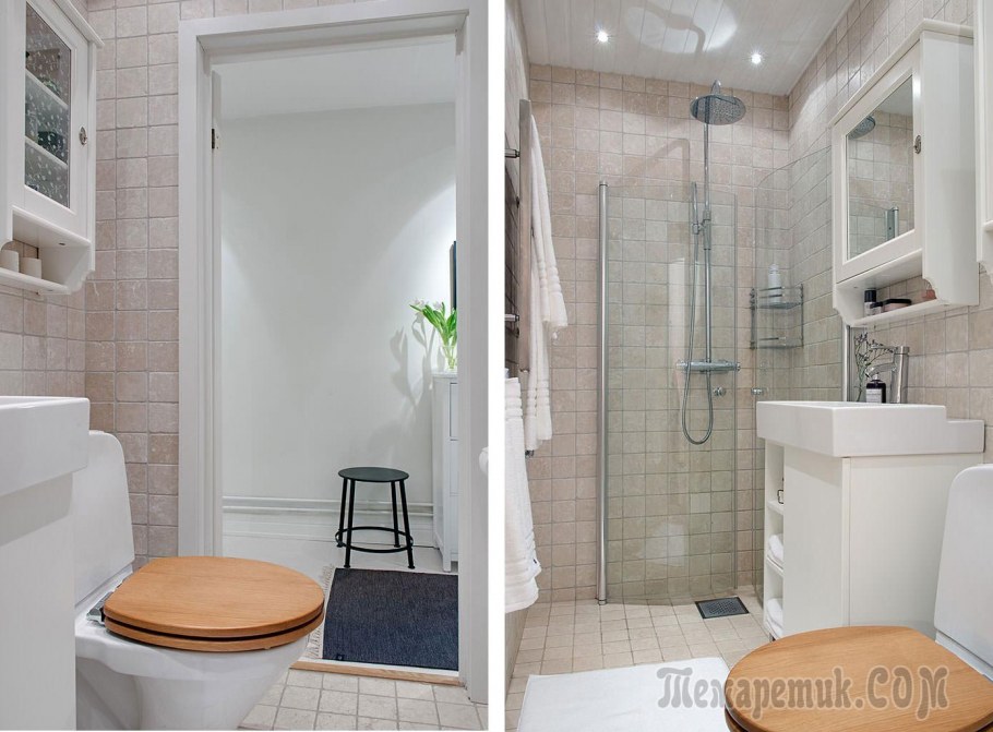 Санузел в скандинавском стиле с душевой кабиной