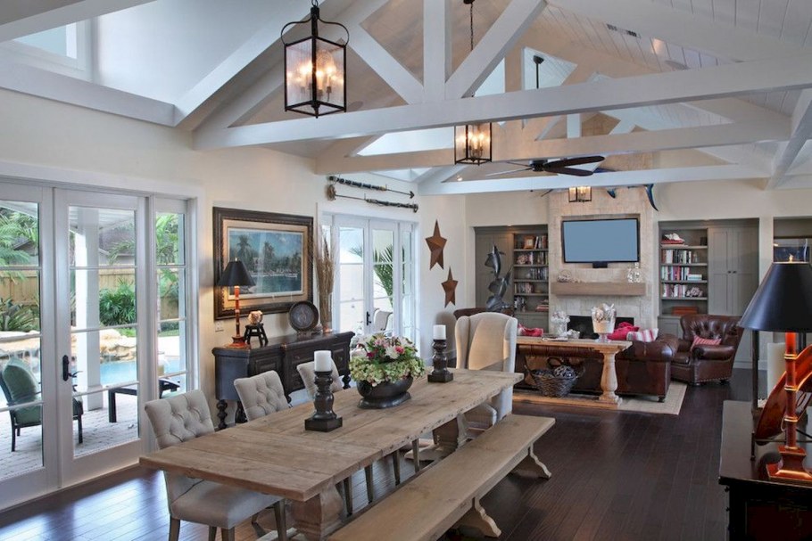 Гостиная столовая с балками