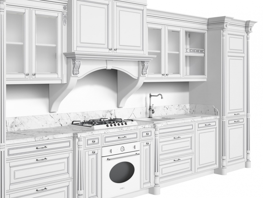 Кухни Мария Nicolle белая с серебряной патиной