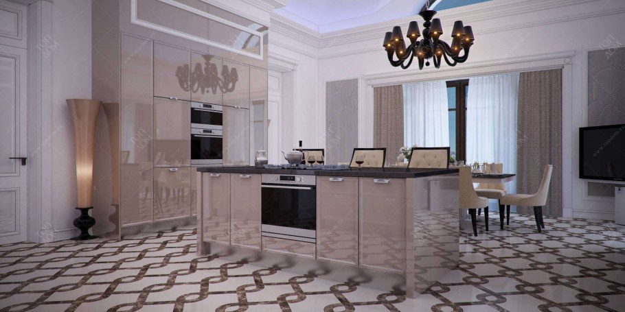 Маленькая кухня Неоклассика с барной стойкой