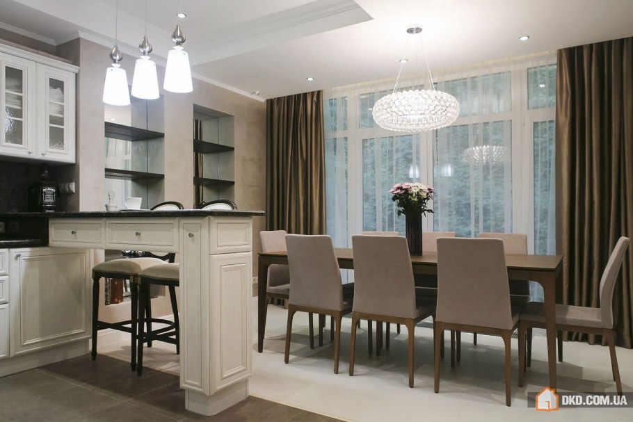 Кухня совмещенная с гостиной в современной классике