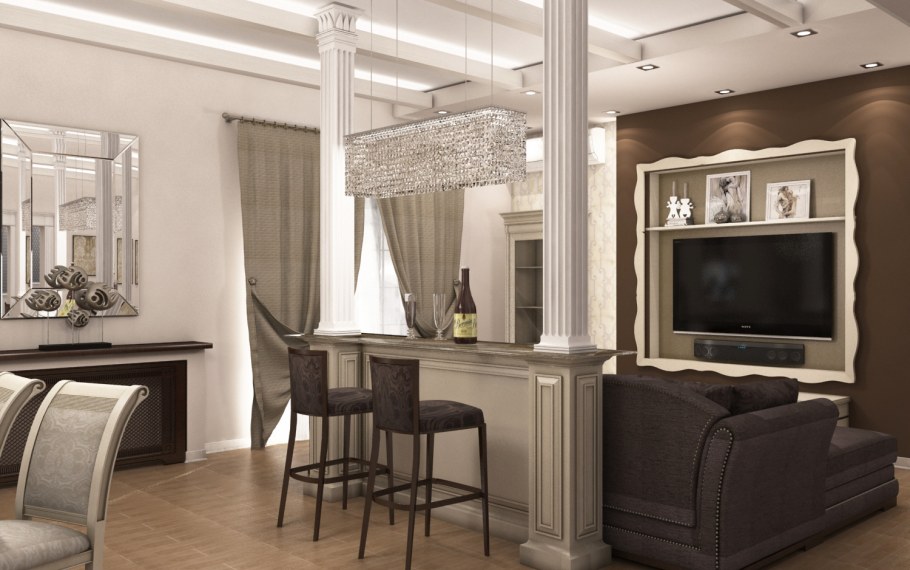 Барная стойка в гостиной в классическом стиле