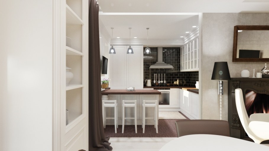 Неоклассика кухня гостиная в хрущевке