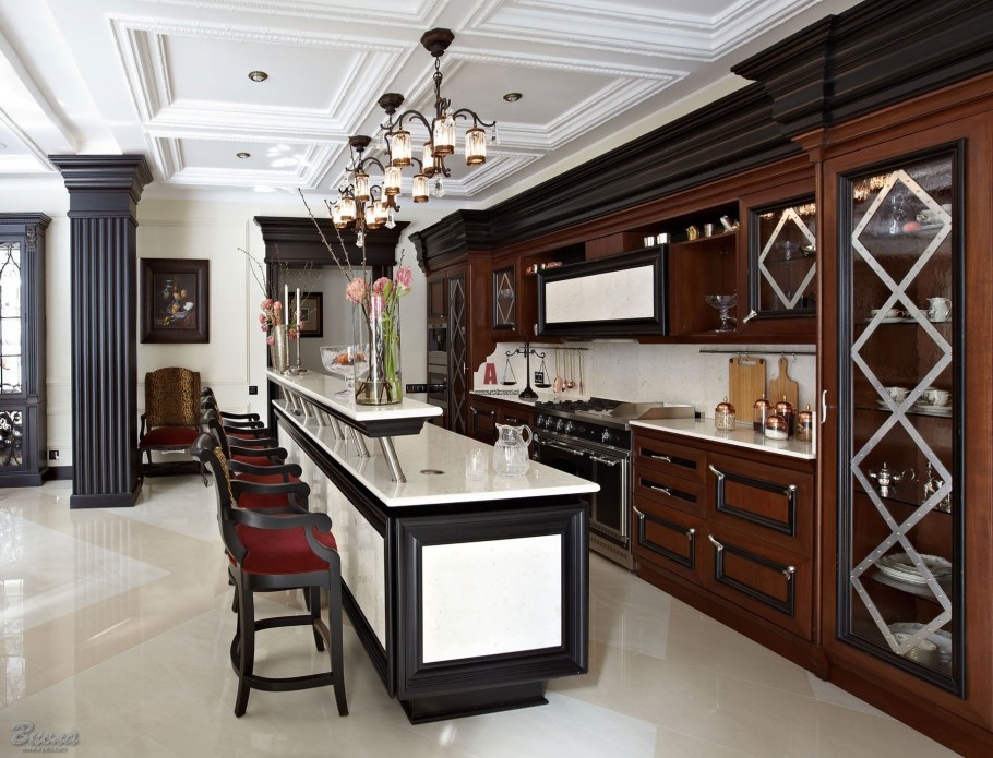Кухня в классическом стиле с барной стойкой