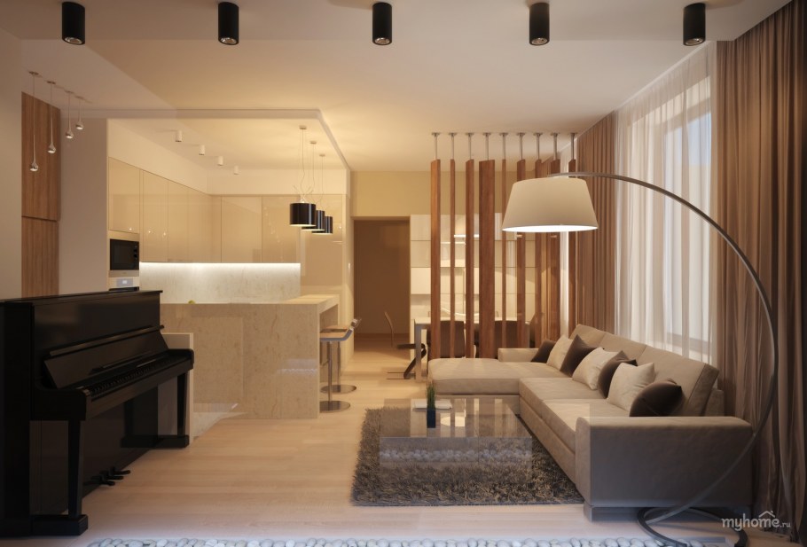 Интерьер гостиной Минимализм в теплых тонах