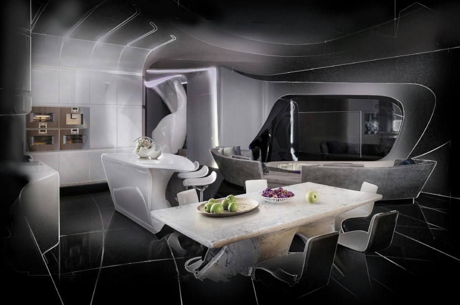 Интерьер кухни в футуристичном стиле
