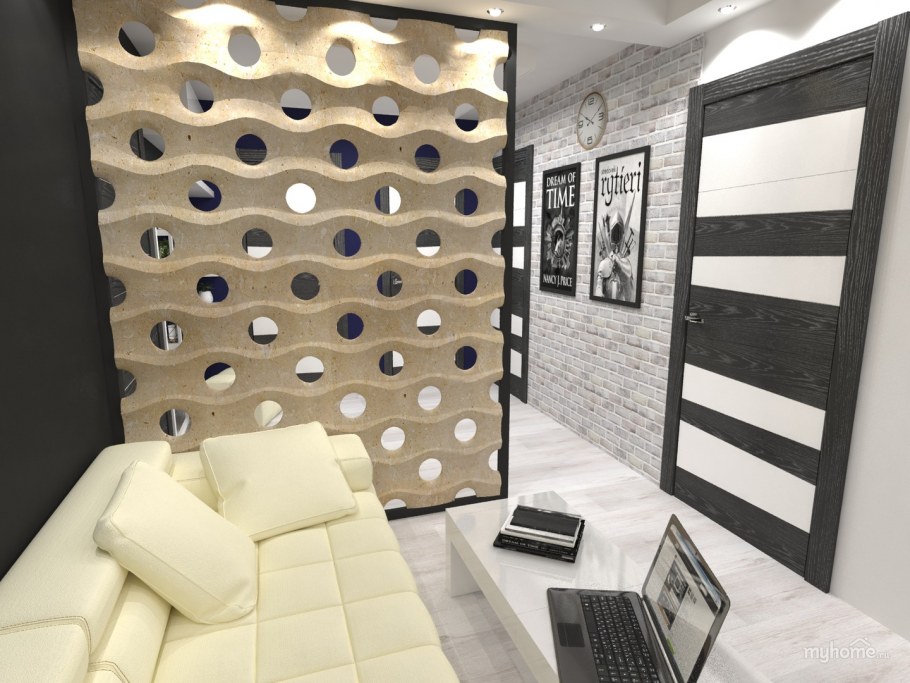 Зона зонирования прихожей и гостиной