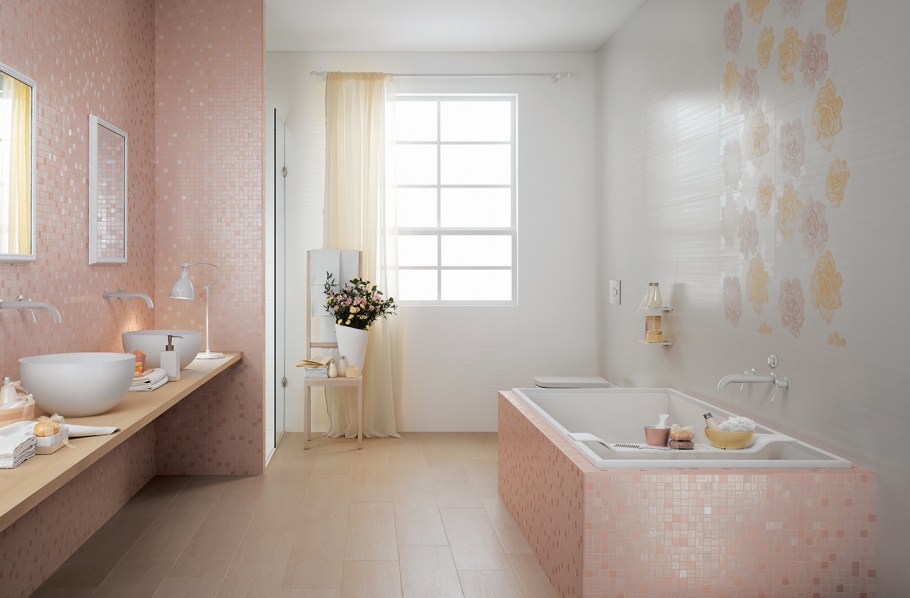 Бежево розовая ванная комната