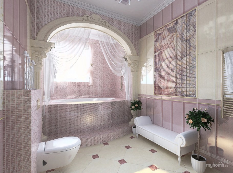 Ванная в лилово-бежевых тонах