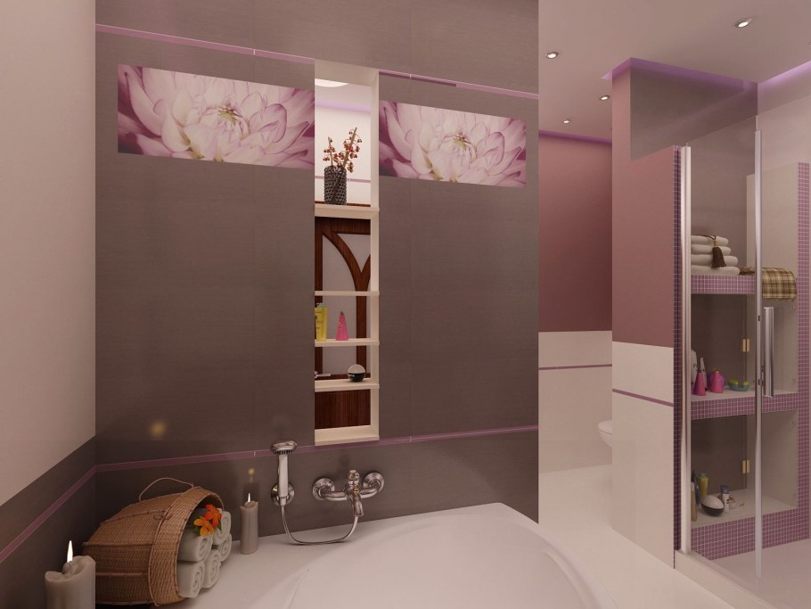 Уютная ванная в бежевых тонах