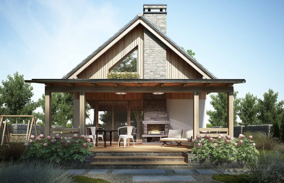 Двухскатная крыша с террасой