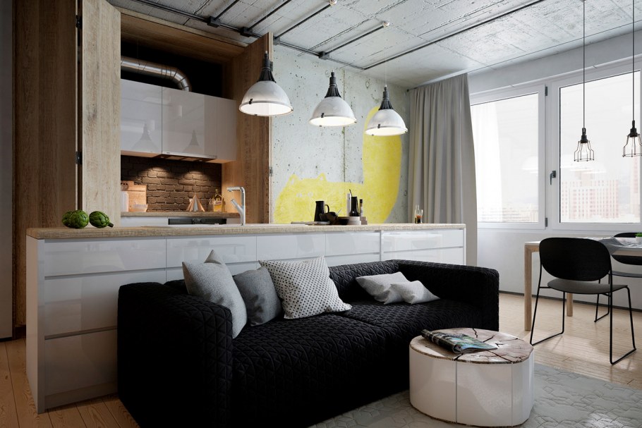 Кухня гостиная в стиле лофт