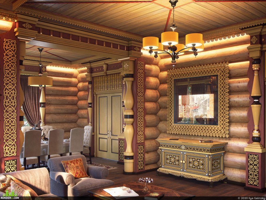 Интерьер с элементами русского стиля