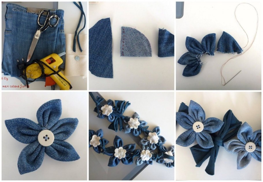 Цветы из старых джинсов