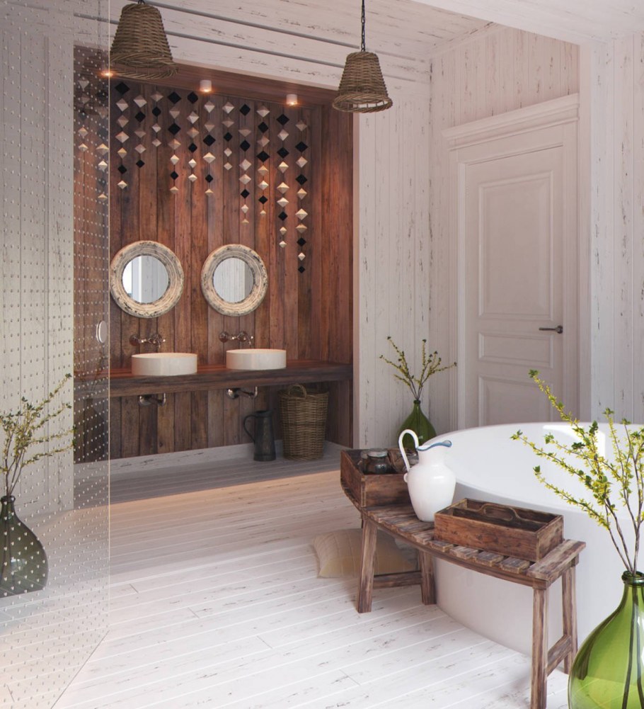 Ванная с элементами дерева