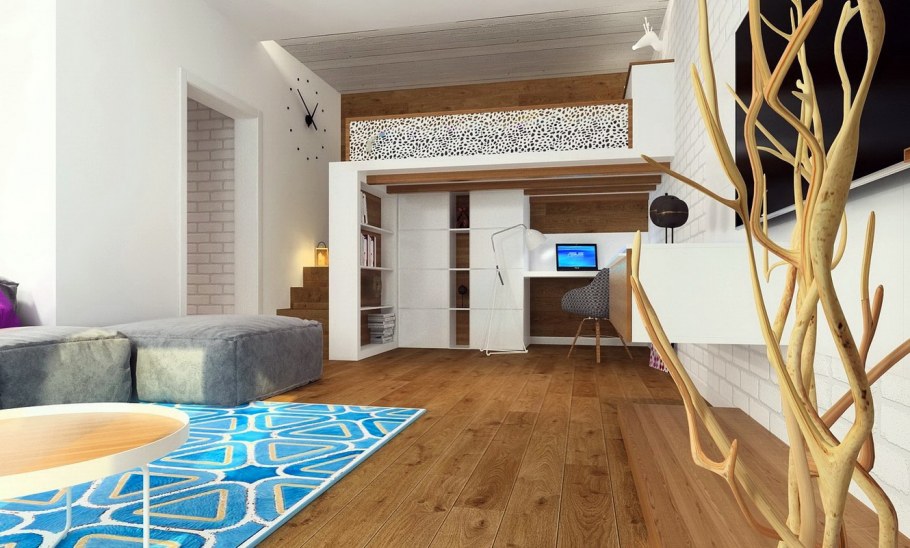 Кровать-чердак в интерьере однокомнатной квартиры