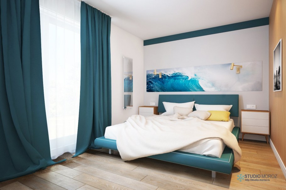 Темно бирюзовая спальня