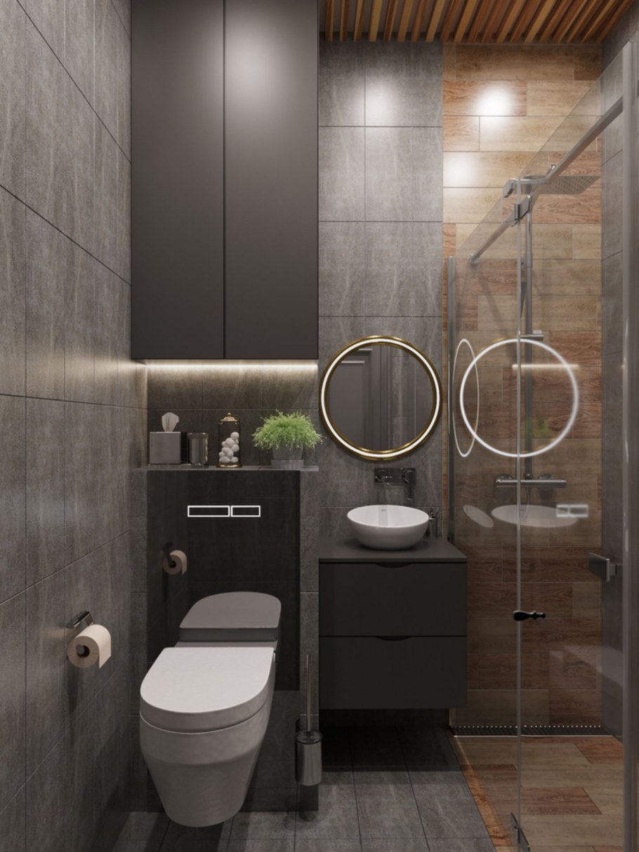 Ванная комната со столешницей и стиральной машиной