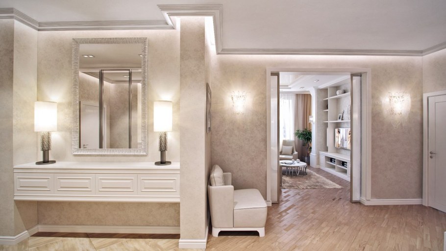 Прихожая с гостиной в светлых