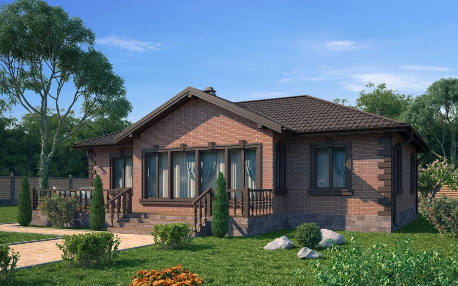 Одноэтажный кирпичный дом 100 кв м