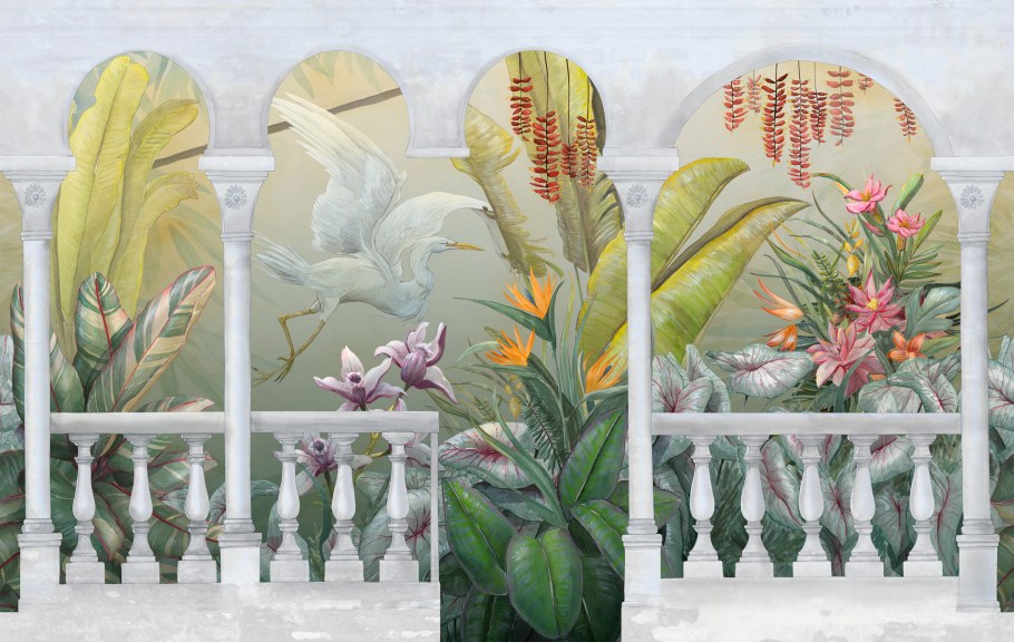 Фреска с аистами виде шторки