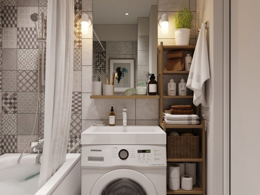 Интерьер санузла со стиральной машиной