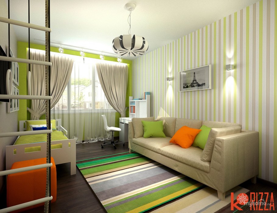 Зонирование комнаты для мамы и сына подростка