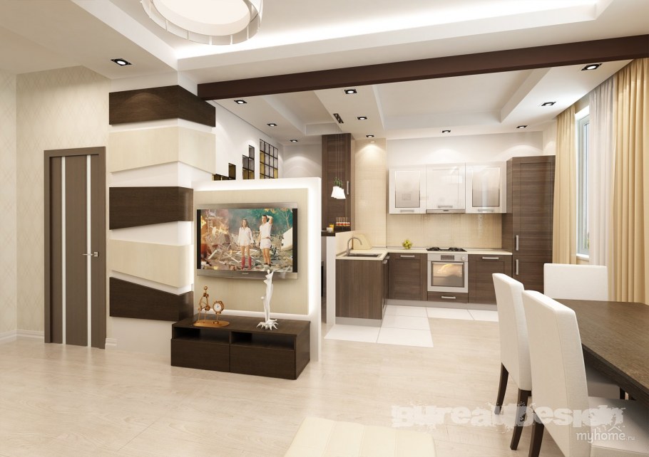 Зал совмещенный с кухней