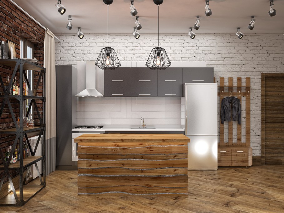 Кухни под дерево в стиле лофт